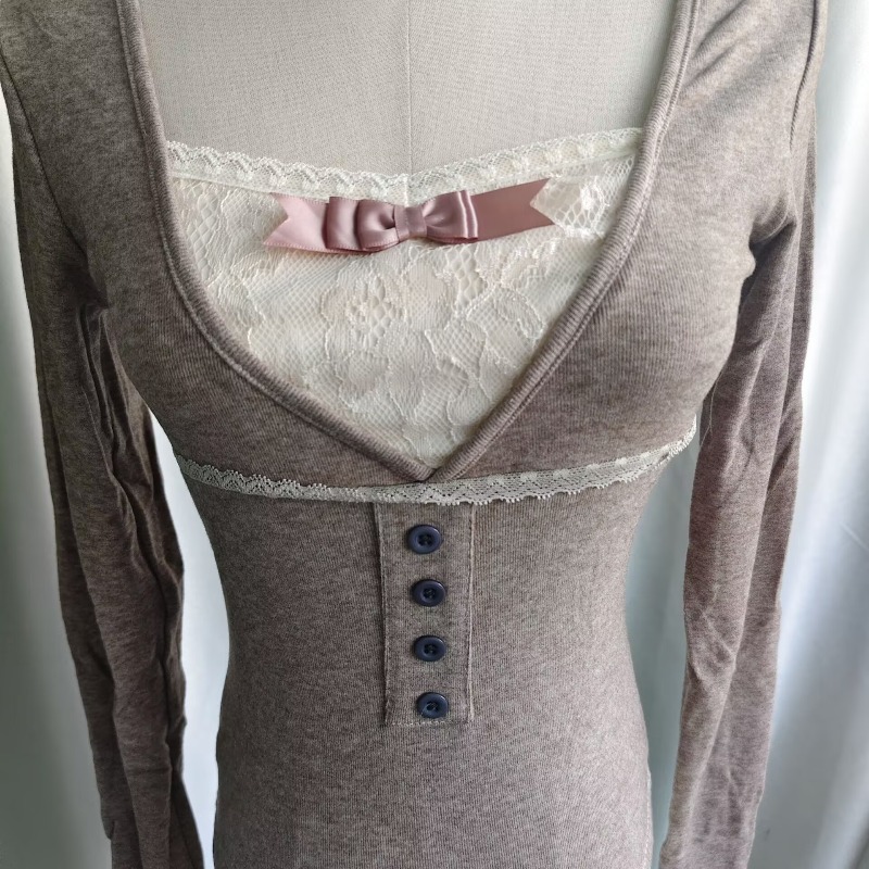 Ezgaga T Shirts Women Lace Pat - Winter Clothing For Women 评论和价格